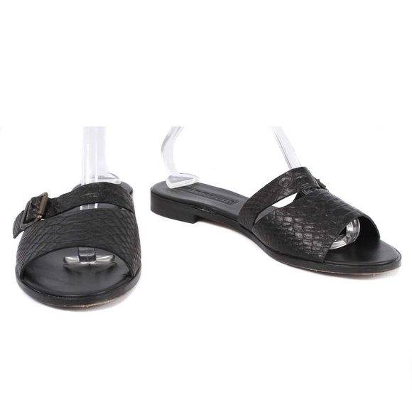 🍍MODERN VINTAGE Black Croc Embossed Slide Sandals - Picture 2 of 8